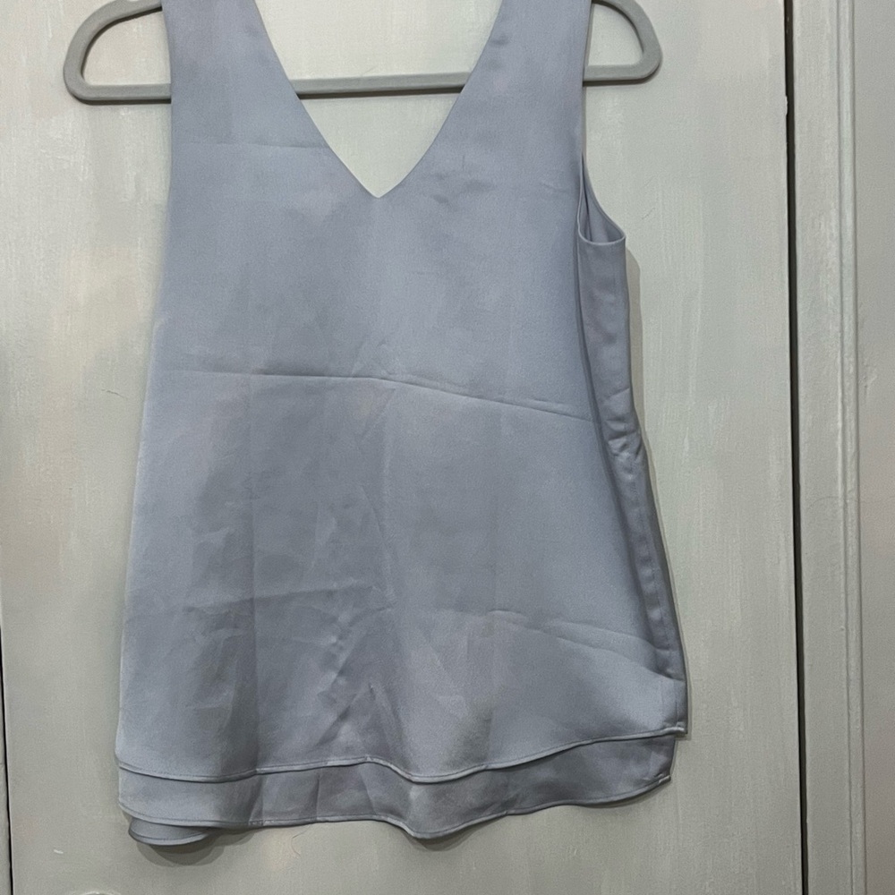 Ann Taylor Loft Factory silver shiny silky loose fitting V-Neck Tank blouse
